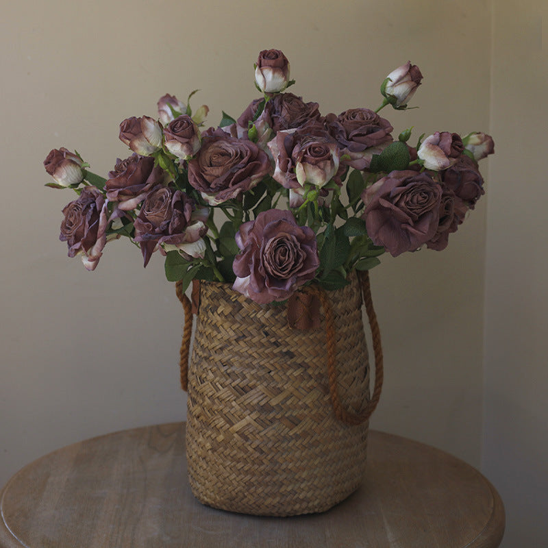Fake Flowers Artificial Flowers 3 Heads Dried Roses