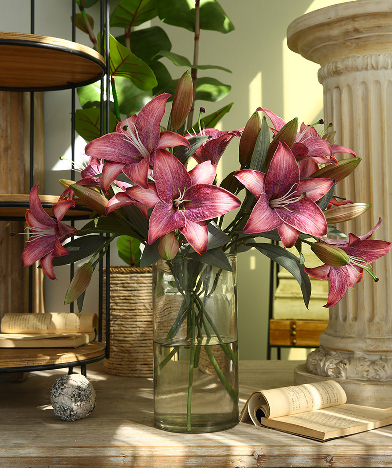 Artificial Flowers Fake Flowers Vintage Decoration 2 Heads Autumn Lily