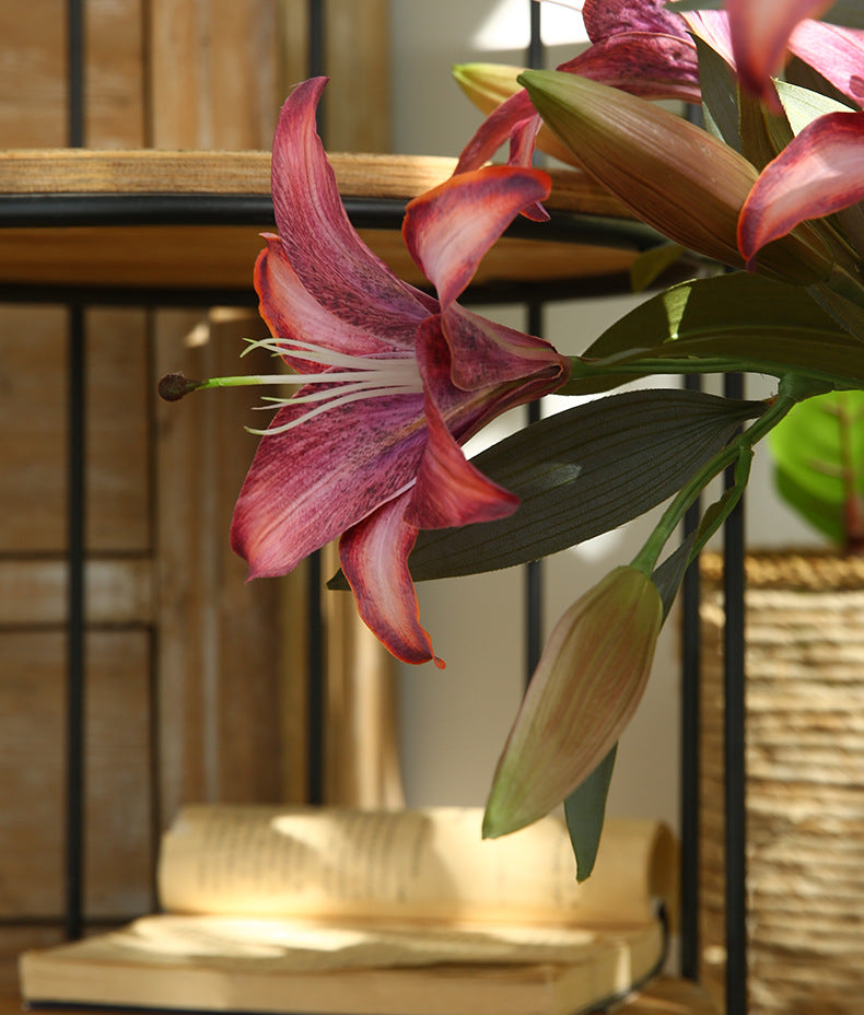 Artificial Flowers Fake Flowers Vintage Decoration 2 Heads Autumn Lily