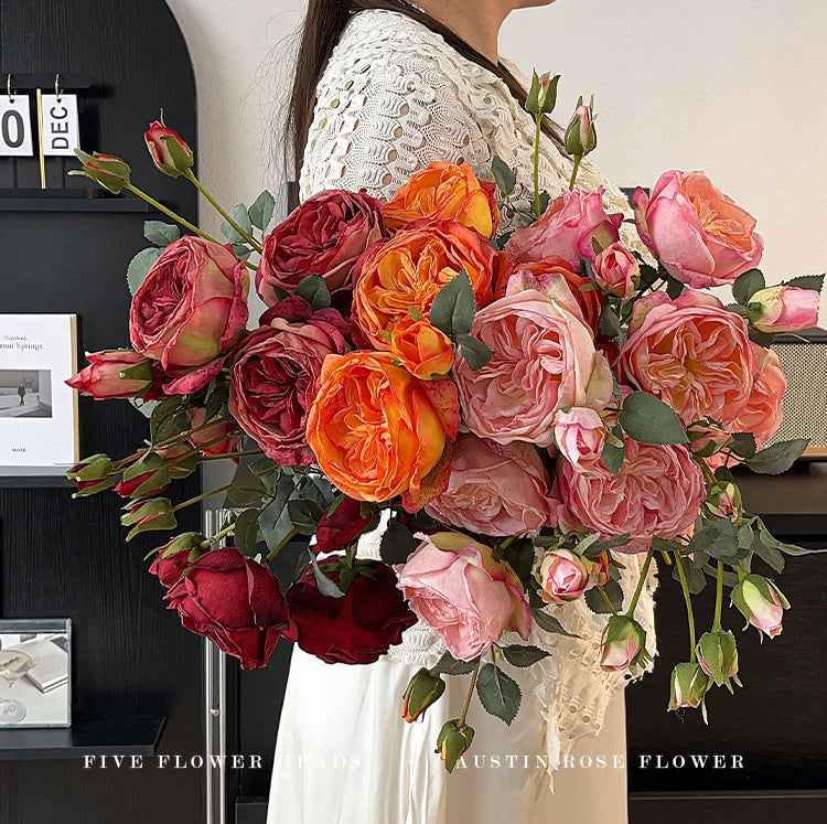 5 Heads Burnt Edge Rose Artificial Flowers Fake Flowers