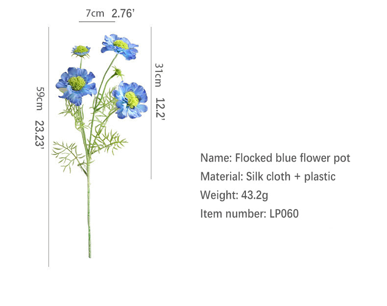 Artificial Flowers Fake Flowers Flocked Blue Potted Flowers