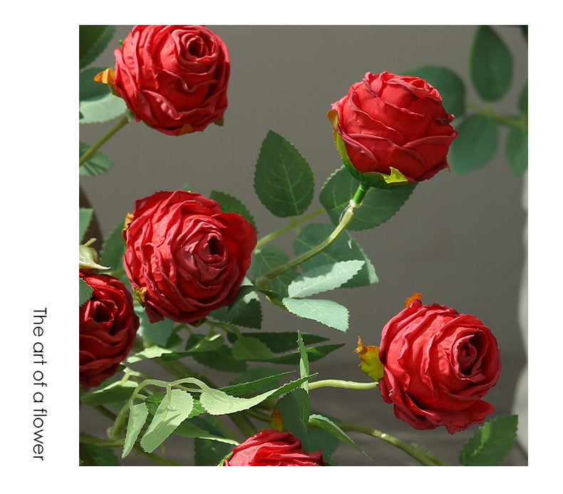 Vintage Style Artificial Flowers 3-Head Curled Rose
