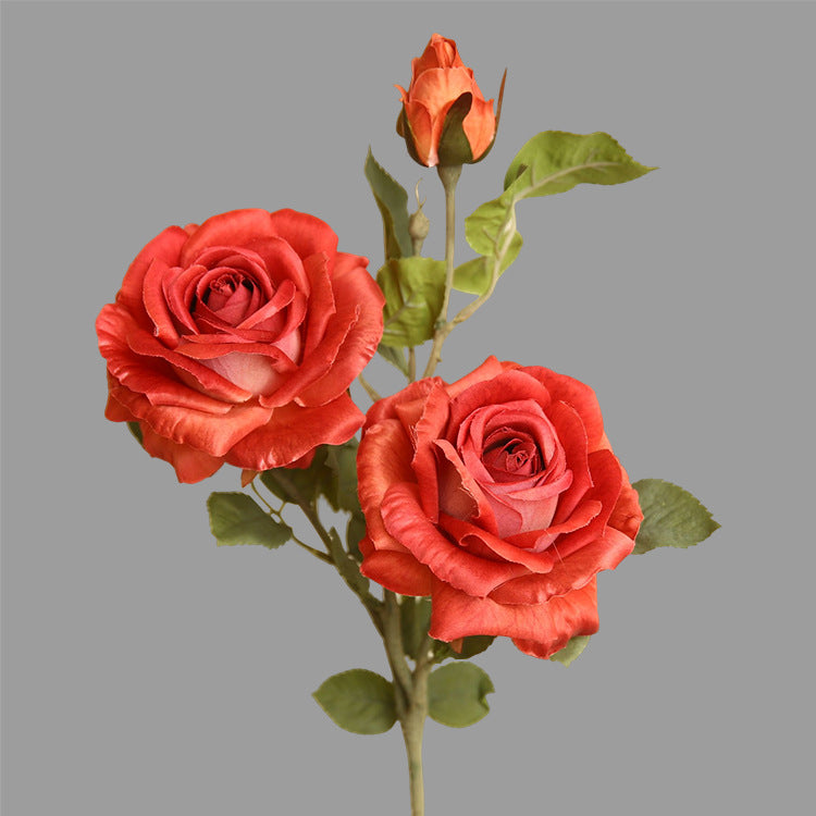 Artificial Flowers American Style 3-Head Printed Rose Home Decoration Fake Flower