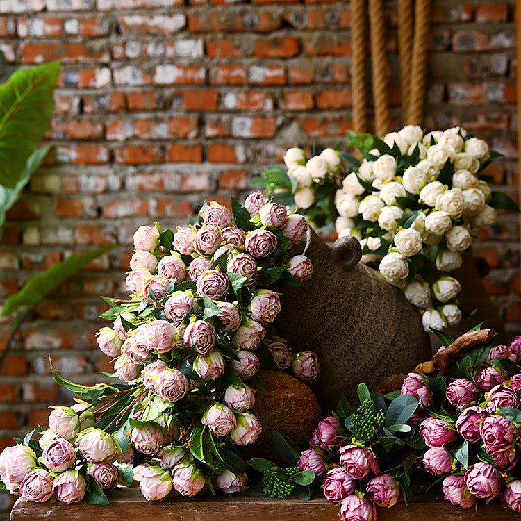 Burnt Edge Multi-Head Rose Artificial Flower Dried Flower Room Decoration