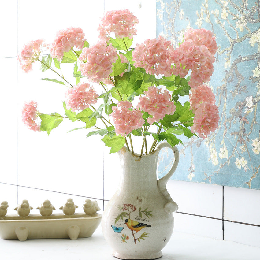 Artificial Flowers 3D Film Hydrangea 2-Head Snowball Flower