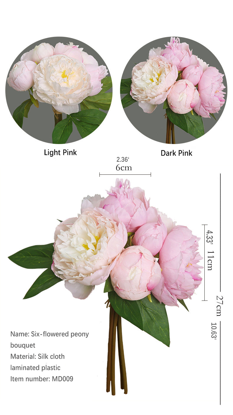 ins High-End Artificial Flowers Fake Flowers Six-Headed Peony Bouquet