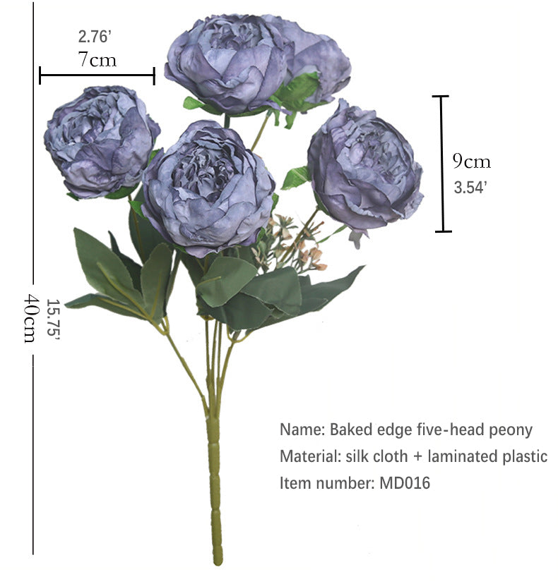Peony Artificial Flower Dried Flower Bouquet Roasted Edge Five-Head Peony
