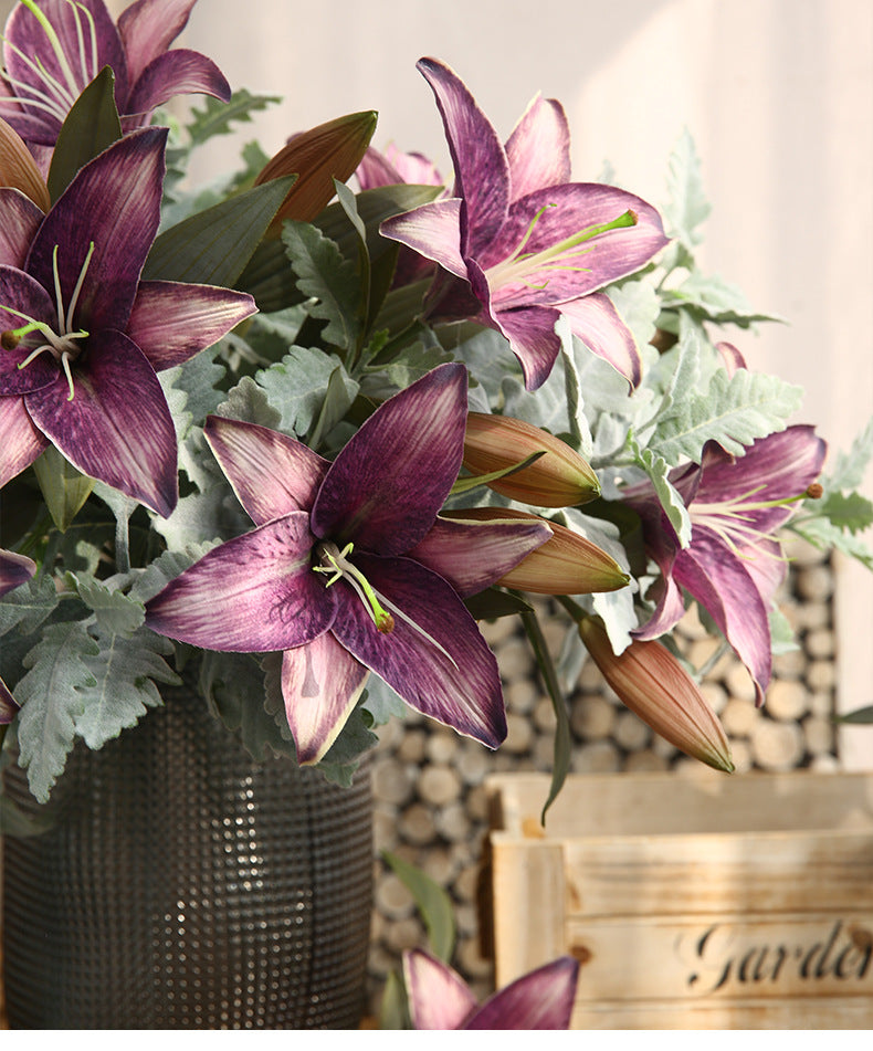 Artificial Flowers Fake Flowers Vintage Decoration 2 Heads Autumn Lily