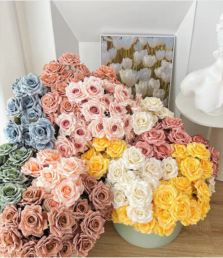 7-Head Cappuccino Silk Flower Artificial Rose Bouquet