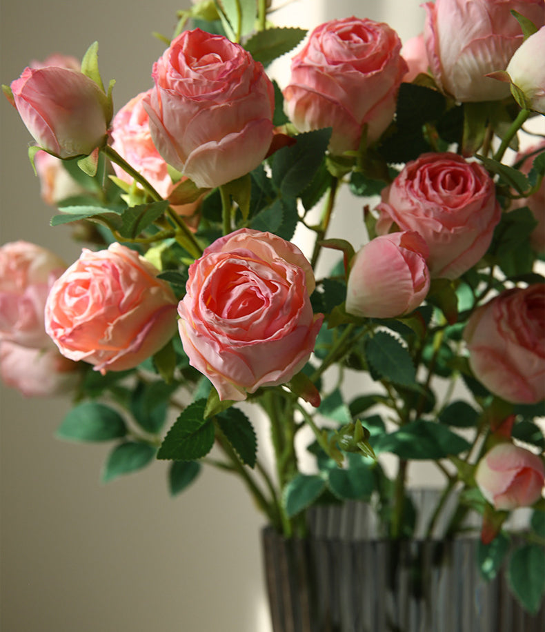 Five-Headed Burnt Edge Rose Vintage Artificial Flower Silk Flower Imitation Dried Flower