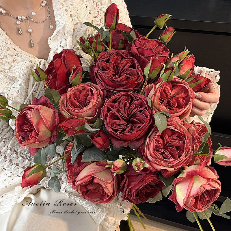 5 Heads Burnt Edge Rose Artificial Flowers Fake Flowers