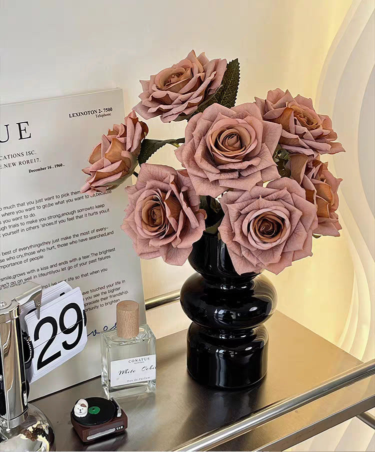 7-Head Cappuccino Silk Flower Artificial Rose Bouquet