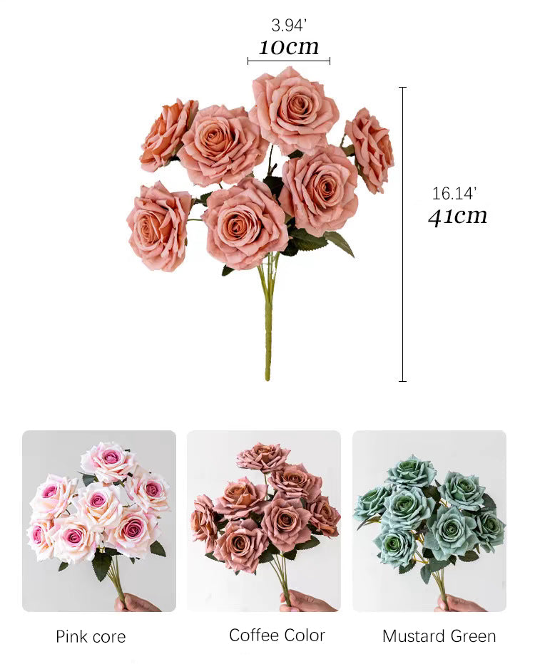 7-Head Cappuccino Silk Flower Artificial Rose Bouquet