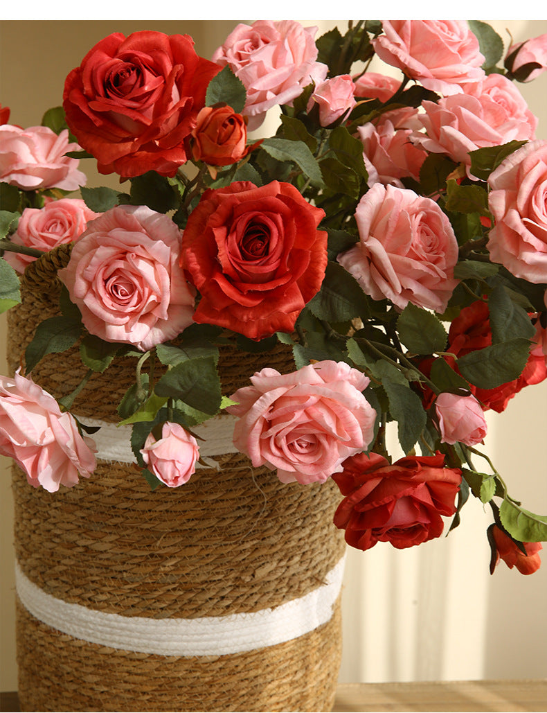 Artificial Flowers American Style 3-Head Printed Rose Home Decoration Fake Flower