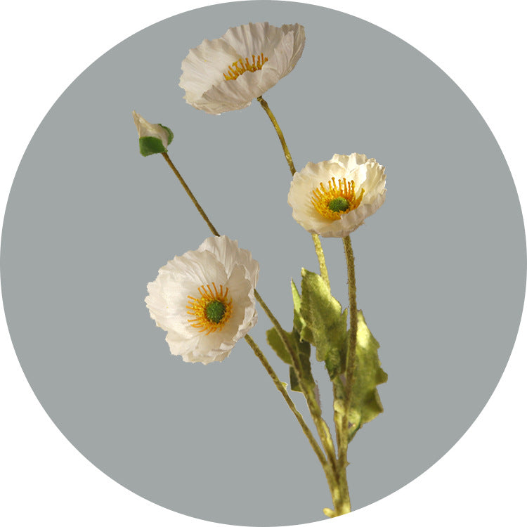 Artificial Flowers Four-Headed Poppy Fake Flowers Flocked Artificial Poppy Flowers Decorative Bouquet