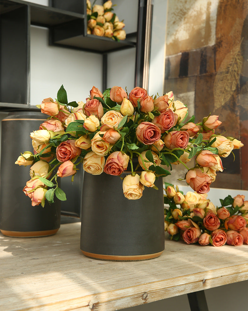 Artificial Flower Double-Ended Roasted Edge Rose Silk Flower Rose