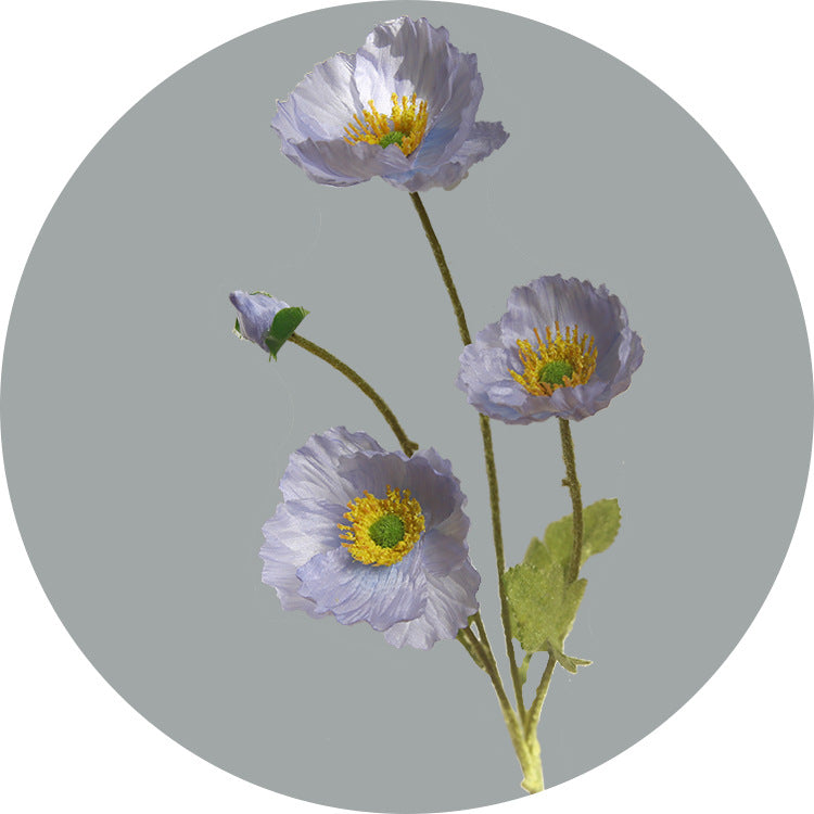 Artificial Flowers Four-Headed Poppy Fake Flowers Flocked Artificial Poppy Flowers Decorative Bouquet
