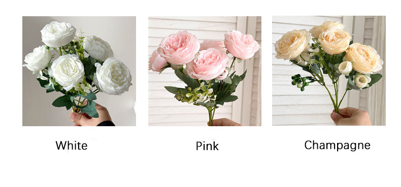 5 Peony Artificial Flowers Persian Rose Small Bunch Fake Flowers