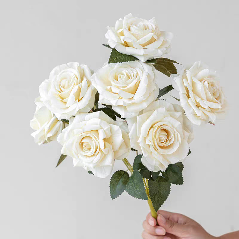 7-Head Cappuccino Silk Flower Artificial Rose Bouquet