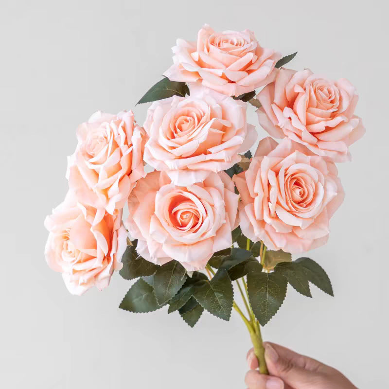 7-Head Cappuccino Silk Flower Artificial Rose Bouquet