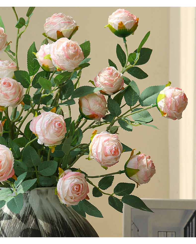 Vintage Style Artificial Flowers 3-Head Curled Rose