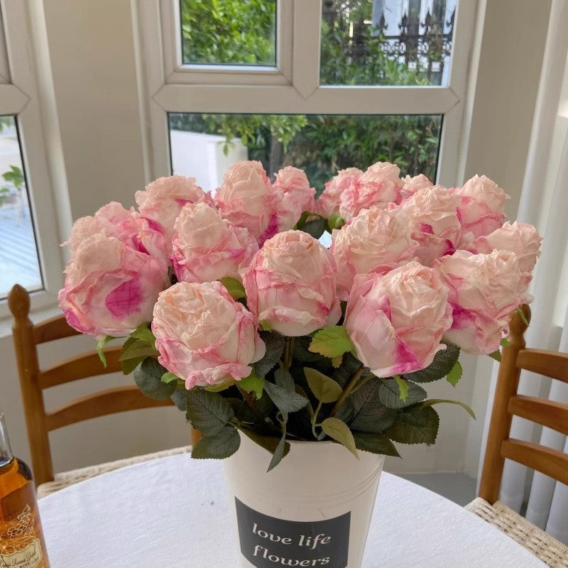 High-Quality Artificial Curled Edge Rose Forest Style Vintage Rose Home Decoration