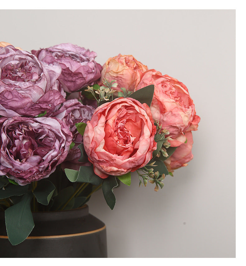 Peony Artificial Flower Dried Flower Bouquet Roasted Edge Five-Head Peony