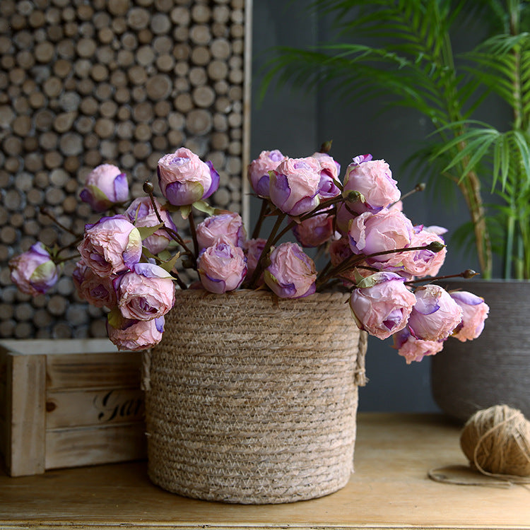 Vintage Three-Headed Dried Rose 12pcs - 17.7in