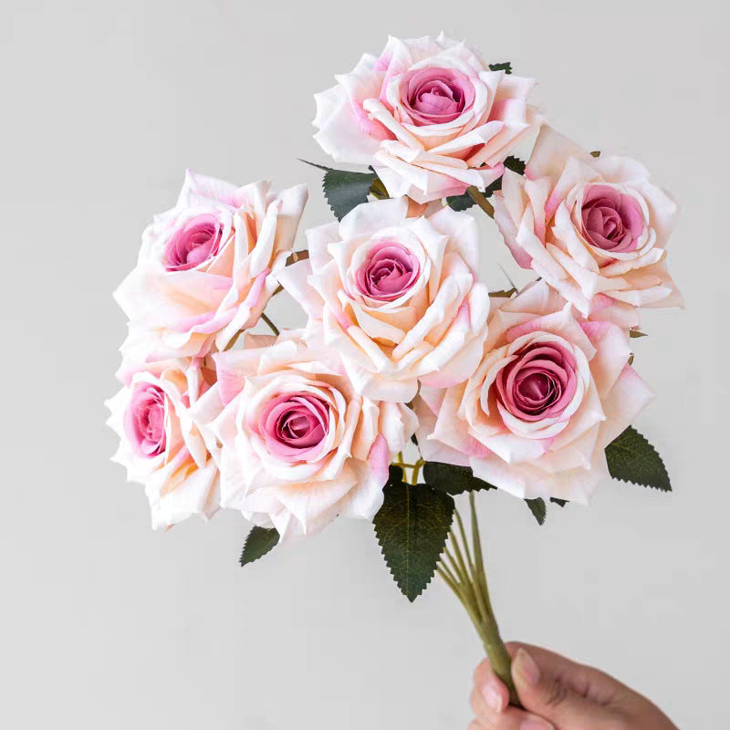 7-Head Cappuccino Silk Flower Artificial Rose Bouquet