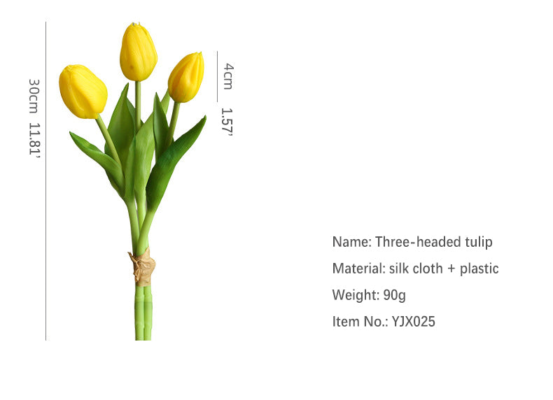 Artificial Flower Three-Headed Realistic Tulip
