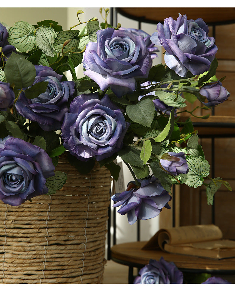 Artificial Flowers American Style 3-Head Printed Rose Home Decoration Fake Flower