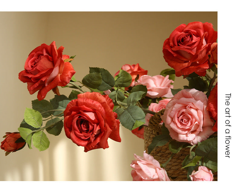 Artificial Flowers American Style 3-Head Printed Rose Home Decoration Fake Flower