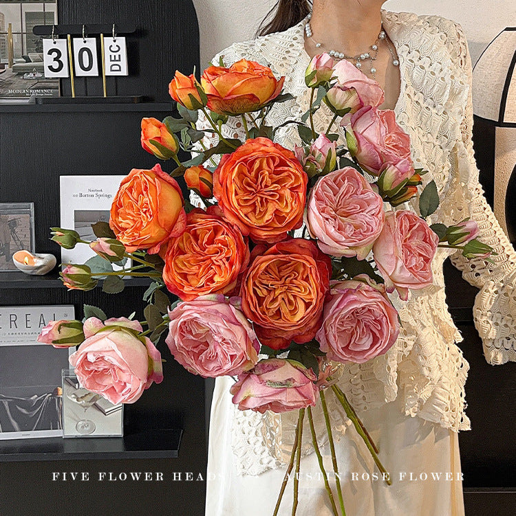 5 Heads Burnt Edge Rose Artificial Flowers Fake Flowers