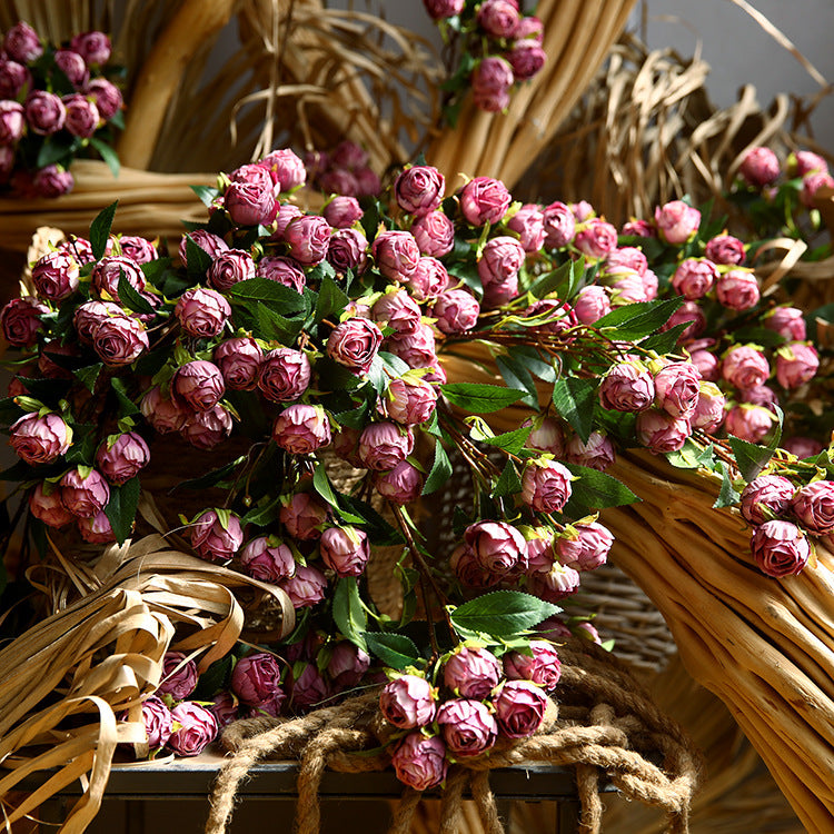 Burnt Edge Multi-Head Rose Artificial Flower Dried Flower Room Decoration