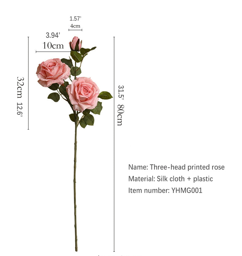 Artificial Flowers American Style 3-Head Printed Rose Home Decoration Fake Flower
