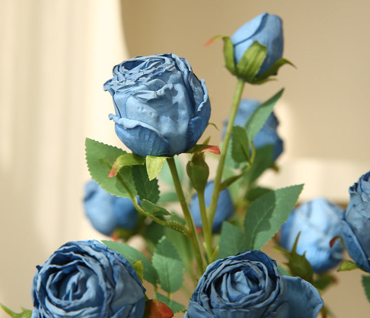 Five-Headed Burnt Edge Rose Vintage Artificial Flower Silk Flower Imitation Dried Flower
