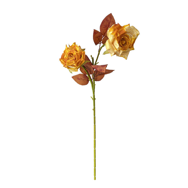Vintage Melad Color Imitation Dry Ink Splatter 2-Head Rose Artificial Flower Bouquet