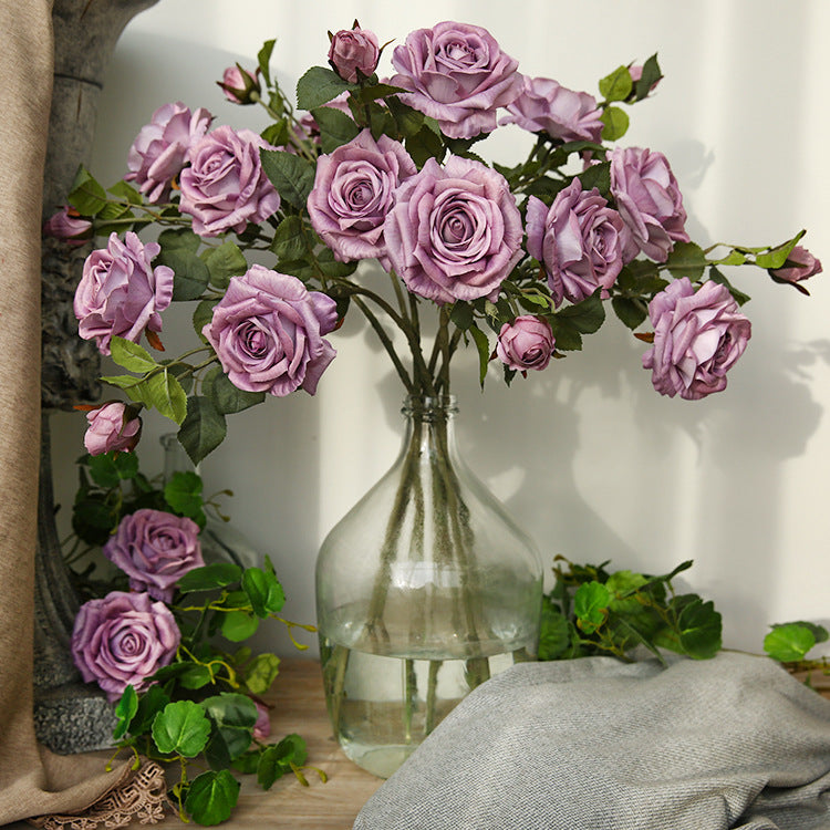 Artificial Flowers American Style 3-Head Printed Rose Home Decoration Fake Flower