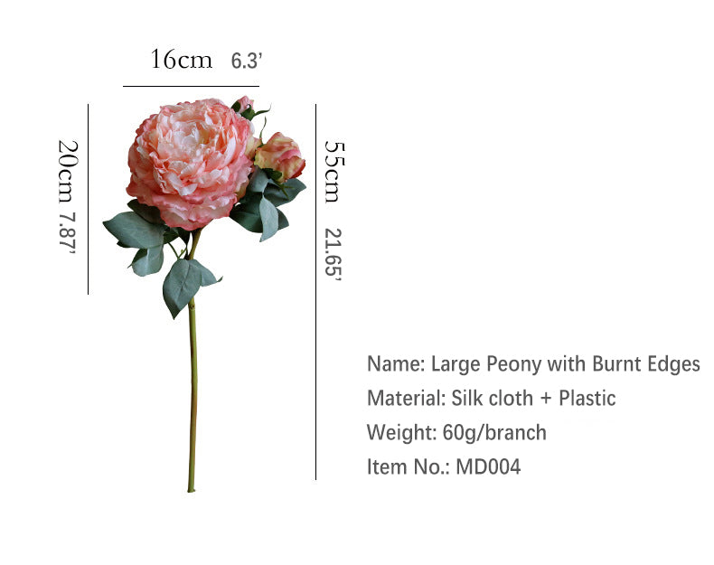 Burnt Edge Large Peony Artificial Flower Table Decoration Fake Flower