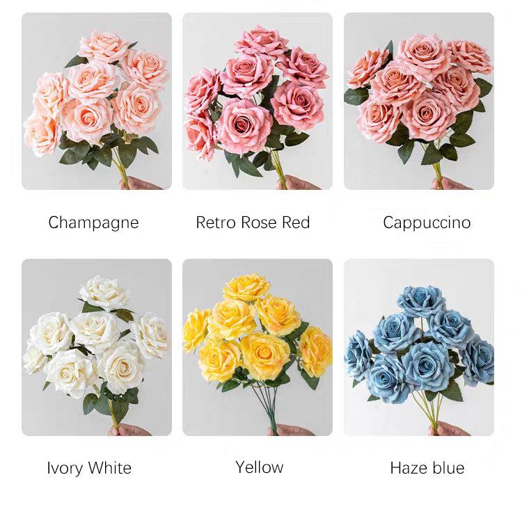 7-Head Cappuccino Silk Flower Artificial Rose Bouquet