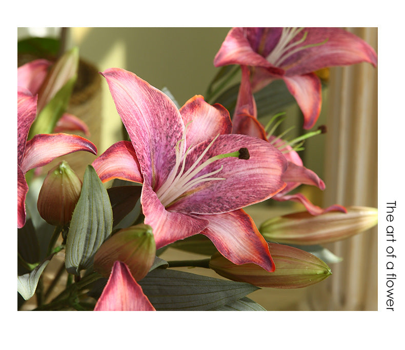 Artificial Flowers Fake Flowers Vintage Decoration 2 Heads Autumn Lily
