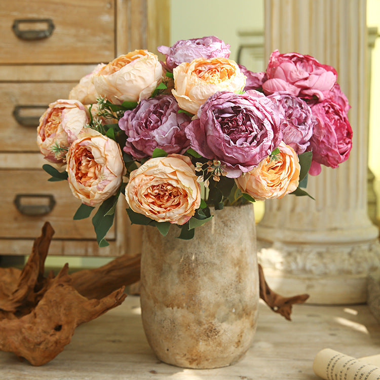 Peony Artificial Flower Dried Flower Bouquet Roasted Edge Five-Head Peony