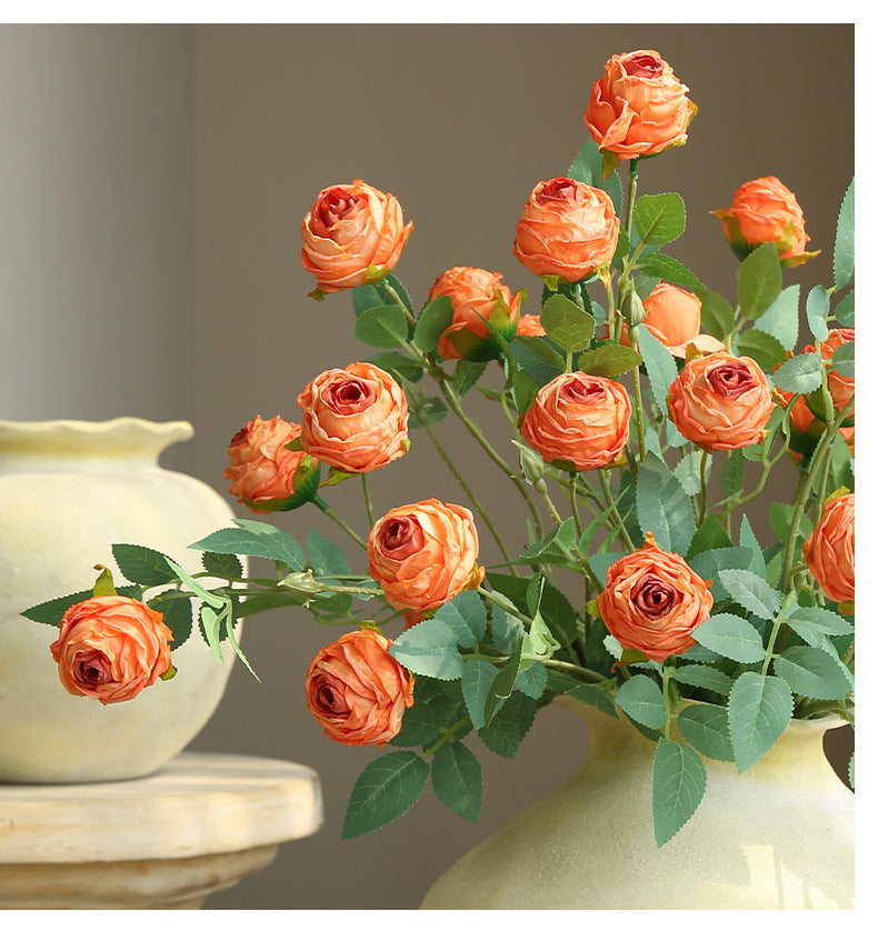Vintage Style Artificial Flowers 3-Head Curled Rose