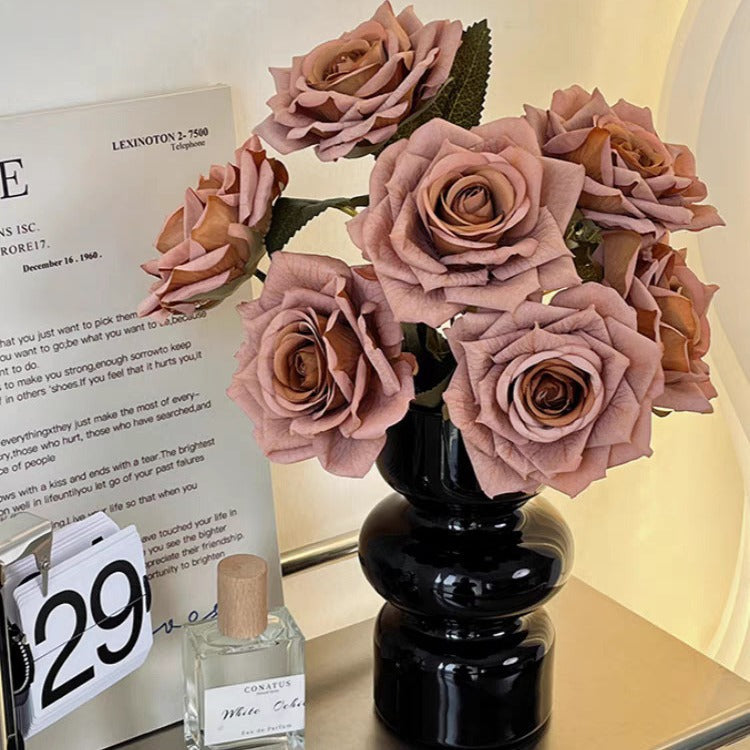 7-Head Cappuccino Silk Flower Artificial Rose Bouquet