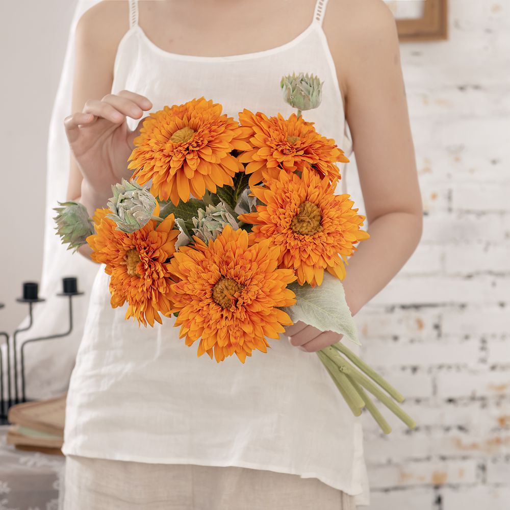 Teddy Bear Double Petal Sunflower 12pcs - 17.7in