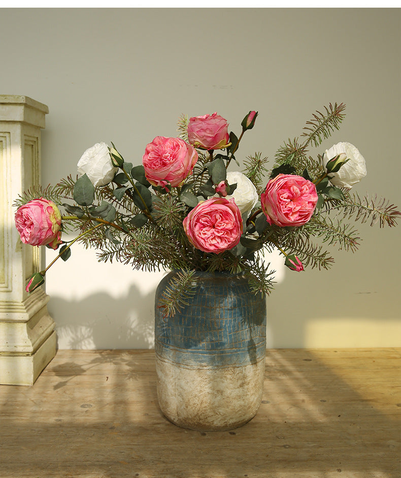 Two-Headed Austin Rose Artificial Flower Nordic Romantic Decoration